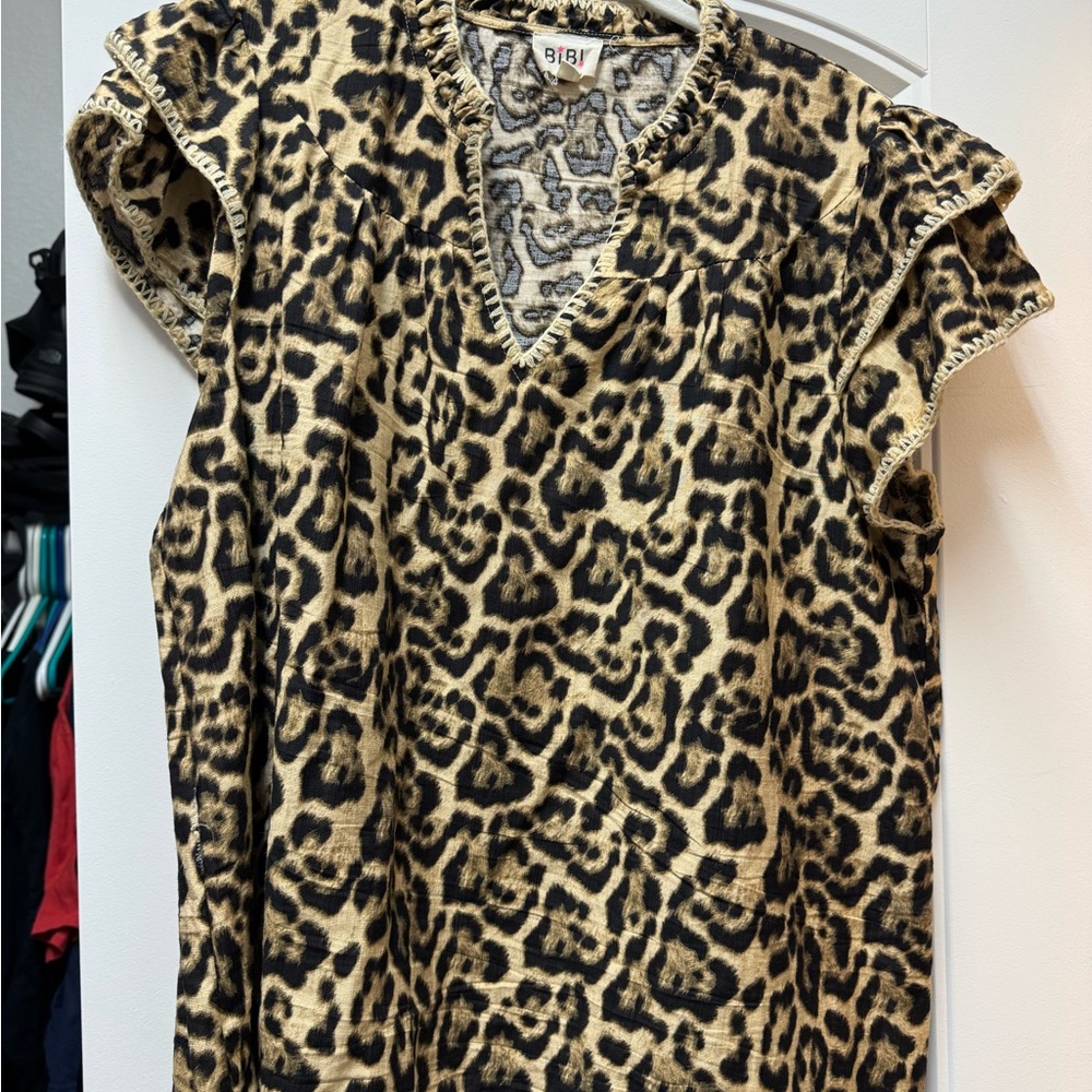 BiBi Black and Tan Leopard Print Blouse